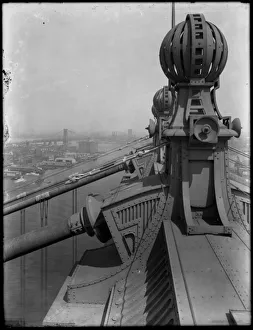 Detail of the finials atop the Manhattan Bridge, August 25, 1914 (b/w photo) Detail of the finials atop the Manhattan Bridge, August 25, 1914 (b/w photo)
