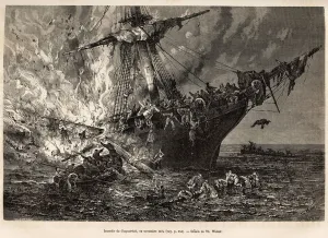 The fire of the Cospatrick, a British ship carrying more than 400 emigrants to New The fire of the Cospatrick, a British ship carrying more than 400 emigrants to New