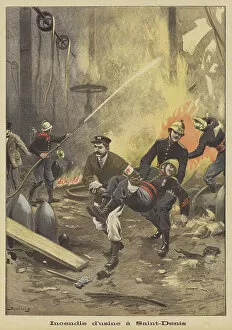 Rescuing Gallery: Fire in a factory in Saint-Denis (colour litho)