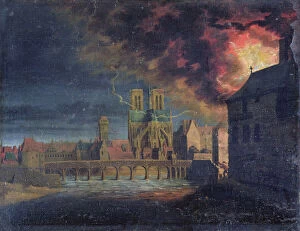 A Fire on the Ile Saint-Louis, c.1635 (oil on canvas)