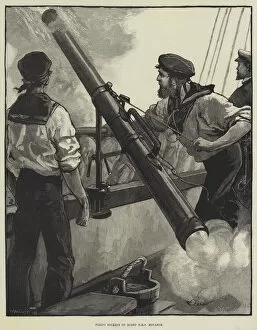 Anglo Egyptian War Gallery: Firing Rockets on Board HMS Monarch (engraving)