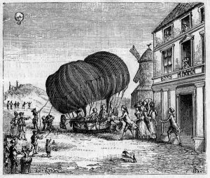 The first aerostat lengthened the Robert brothers in front of the castle of the Prince of The first aerostat lengthened the Robert brothers in front of the castle of the Prince of
