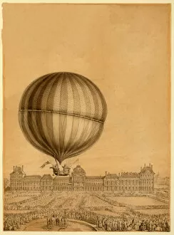 Gas Balloon Gallery: The First Manned Gas Balloon Flight, 1st December 1783, c.1783 (colour litho)