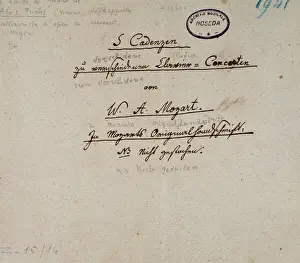 First page of a manuscript of 5 cadences for piano by Mozart (manuscript, 1880) First page of a manuscript of 5 cadences for piano by Mozart (manuscript, 1880)