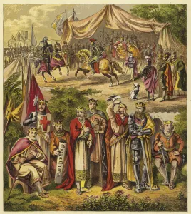 The Eight First Plantagenet Kings; King Henry II, King Richard I, King John, King Henry III, King Edward I, King Edward II, King Edward III, King Richard II (chromolitho)