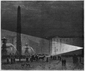 First public experience of electricite lighting made in Paris on the Place de la Concorde First public experience of electricite lighting made in Paris on the Place de la Concorde