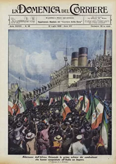 The first ranks of fighters who conquered an Empire from Italy return from East Africa (colour litho)