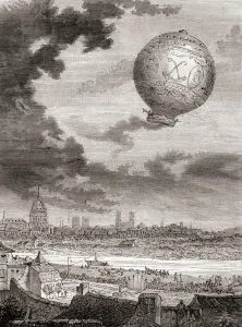 The first untethered balloon flight, by Jean-Francois Pilatre de Rozier The first untethered balloon flight, by Jean-Francois Pilatre de Rozier