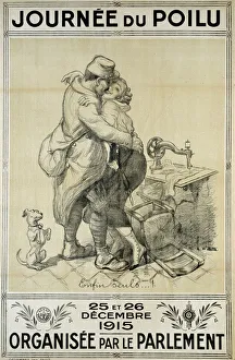 First World War: poster in tribute to soldiers representing the reunion of a couple for First World War: poster in tribute to soldiers representing the reunion of a couple for