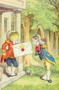 The Fish-Footman Delivering an Invitation to the Duchess, illustration from Alice The Fish-Footman Delivering an Invitation to the Duchess, illustration from Alice