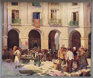 Common Life Gallery: Fish market at Dieppe, from Allies in Art published c.1925 (colour litho)
