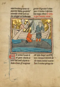 A Fisherman on the Back of a Whale, 1277 or after (tempera, pen and ink A Fisherman on the Back of a Whale, 1277 or after (tempera, pen and ink