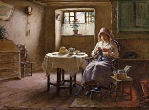 Drinking Utensil Gallery: A Fishermans Wife - Fifeshire Interior, (watercolour heightened with white)