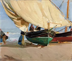 Artist Spanish Gallery: Fishermen, Stranded Boats, Valencia; Pescadores, barcas varadas, Valencia