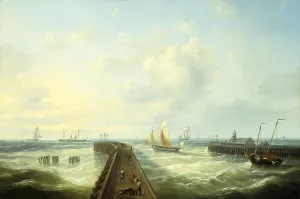 Fishing Boats off a Jetty at Ostend, (oil on canvas) Fishing Boats off a Jetty at Ostend, (oil on canvas)