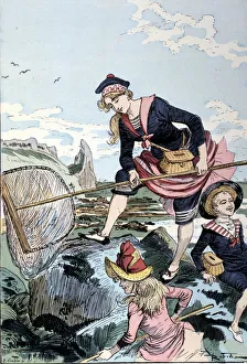 Fishing for crayfish by the sea, 1885 by Robida Fishing for crayfish by the sea, 1885 by Robida
