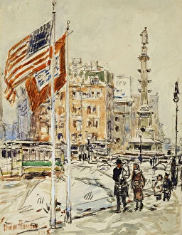 Childe Hassam Gallery: Flags, Columbus Circle, 1918 (watercolour and charcoal on paper)