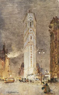 The Flat Iron Building, New York, (gouache, charcoal and oil on paper) The Flat Iron Building, New York, (gouache, charcoal and oil on paper)