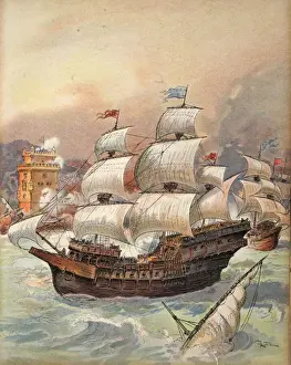 The fleet of Jean Ango blocks the Tagus and Lisbon threat The fleet of Jean Ango blocks the Tagus and Lisbon threat