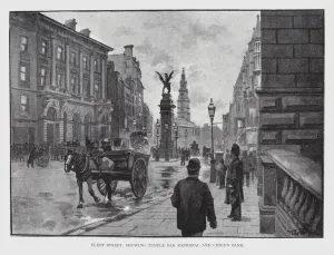 Fleet Street, showing Temple Bar Memorial and Child's Bank (litho) Fleet Street, showing Temple Bar Memorial and Child's Bank (litho)