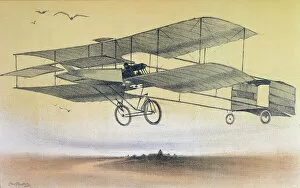 Transport,travellers & Immigrants Gallery: A Flight by the Farman Brothers before 1914 (colour litho)