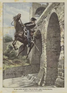 A flip from the ancient Devil's Bridge near Tolentino (Macerata) (colour litho) A flip from the ancient Devil's Bridge near Tolentino (Macerata) (colour litho)