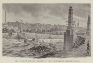 The Floods in Bavaria, Remains of the Prince Regent's Bridge, Munich (litho) The Floods in Bavaria, Remains of the Prince Regent's Bridge, Munich (litho)
