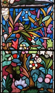 Floral design, detail from the east window, 1864 (stained glass) Floral design, detail from the east window, 1864 (stained glass)