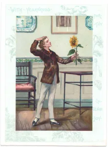 The flower gazer Victorian Greeting Card of an Aesthetic adoring a sunflower in ectasy, c The flower gazer Victorian Greeting Card of an Aesthetic adoring a sunflower in ectasy, c