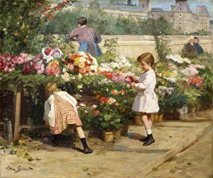 The Flower Market by the Seine, (oil on canvas) The Flower Market by the Seine, (oil on canvas)