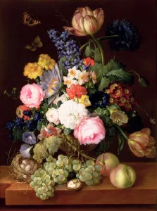 Flowers and fruit with a bird's nest on a Ledge, 1821 (panel) Flowers and fruit with a bird's nest on a Ledge, 1821 (panel)