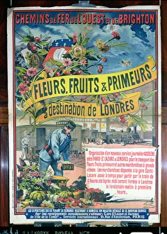 Flowers, fruits and Spring vegetables to London, poster advertising fast trains from Paris Saint-Lazare to London, c Flowers, fruits and Spring vegetables to London, poster advertising fast trains from Paris Saint-Lazare to London, c