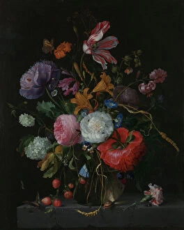 Baroque Style Collection: Flowers in a Glass Vase, c.1670 (oil on canvas mounted on oak))