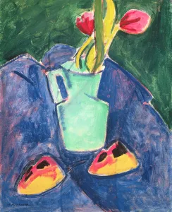 Flowers in a Green Vase on Purple Cloth (oil on canvas) Flowers in a Green Vase on Purple Cloth (oil on canvas)