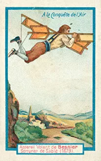 Flying machine built by the locksmith Besnier, 1679 (chromolitho)