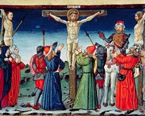 Golgotha Gallery: Fol.117v Crucifixion, illustration from the Codex de Predis (vellum)