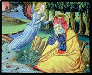 Doze Gallery: Fol.37v An angel tells Joseph that Mary is with child (vellum)