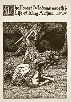 The Forest Madman Saveth the Life of King Arthur, illustration from The Story of Sir Launcelot and his Companions