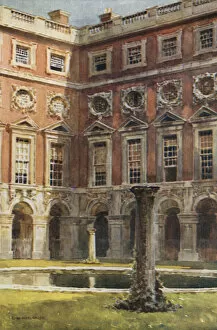 Hampton Court Palace Gallery: Fountain Court (colour litho)