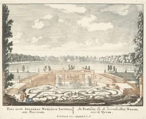 Fountain and large pond in the gardens of Het Loo Palace, 1694-97 (coloured engraving) Fountain and large pond in the gardens of Het Loo Palace, 1694-97 (coloured engraving)