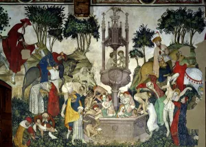 The Fountain of Life, detail of people arriving and bathing in the fountain, 1418-30 The Fountain of Life, detail of people arriving and bathing in the fountain, 1418-30