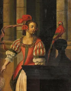 Four-fold double-sided screen, c.1700 (painted canvas & leather) (detail of 3248382) Four-fold double-sided screen, c.1700 (painted canvas & leather) (detail of 3248382)