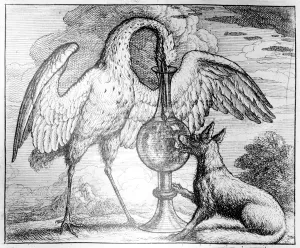 The Fox and the Stork, illustration to Aesops Fables, 1666 (etching) The Fox and the Stork, illustration to Aesops Fables, 1666 (etching)