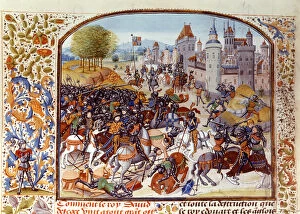 Froissart Collection: Fr 2643 f. 97v Battle of Nevilles Cross from the Hundred Years War in 1346