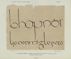Fragment of a papal bull of Pope John VII written in Lombard script on papyrus, 896 (chromolitho) Fragment of a papal bull of Pope John VII written in Lombard script on papyrus, 896 (chromolitho)