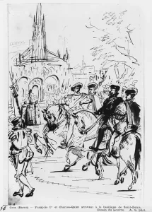 Francis I and Charles V arriving at the Abbey Church of Saint-Denis, c Francis I and Charles V arriving at the Abbey Church of Saint-Denis, c