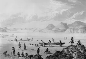 Franklins expedition passing through Point Lake, 1821 (engraving) Franklins expedition passing through Point Lake, 1821 (engraving)