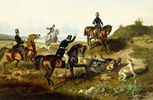 Olden Time Gallery: Frederick II with His Hunting Party (oil on canvas)