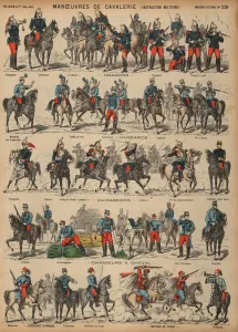 French Army cavalry manoeuvres (coloured engraving) French Army cavalry manoeuvres (coloured engraving)