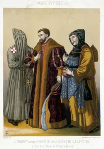 French costumes in the 16th century: On the left, a penitent French costumes in the 16th century: On the left, a penitent